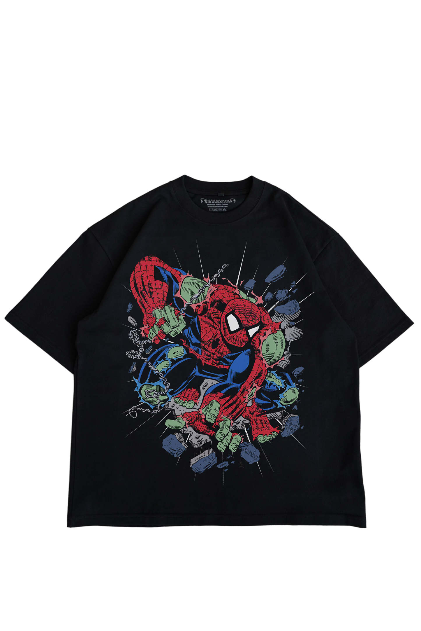 "GREEN SPIDER GUY " BLACK OVERSIZED TEE