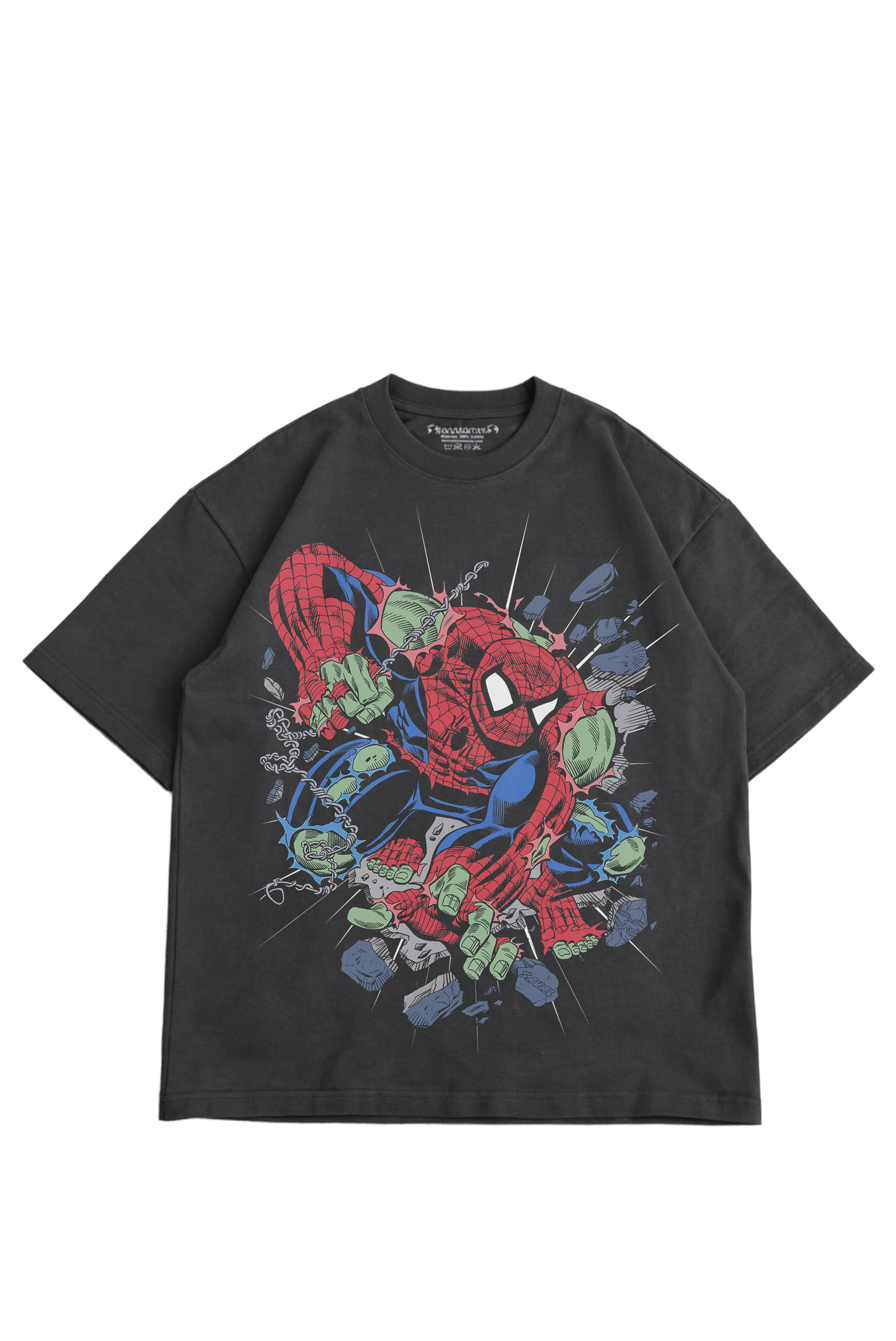"GREEN SPIDER GUY " COAL OVERSIZED TEE