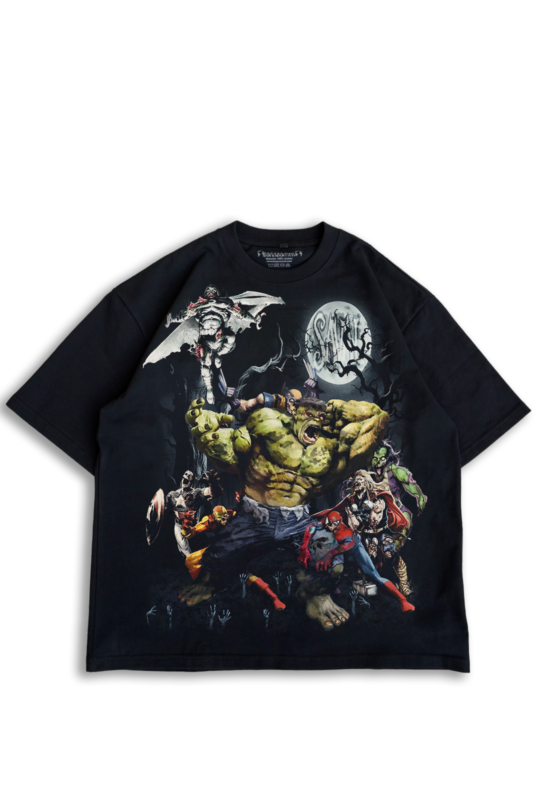 "GREEN GUY FOR LUNCH" OVERSIZED BLACK TEE