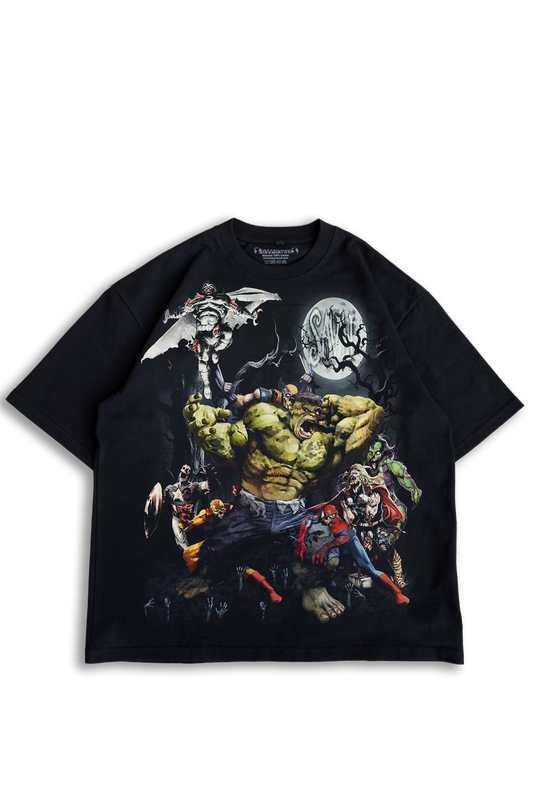 "GREEN GUY FOR LUNCH" OVERSIZED BLACK TEE